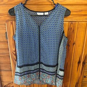 Liz Claiborne Blue and Black Patterned Blouse